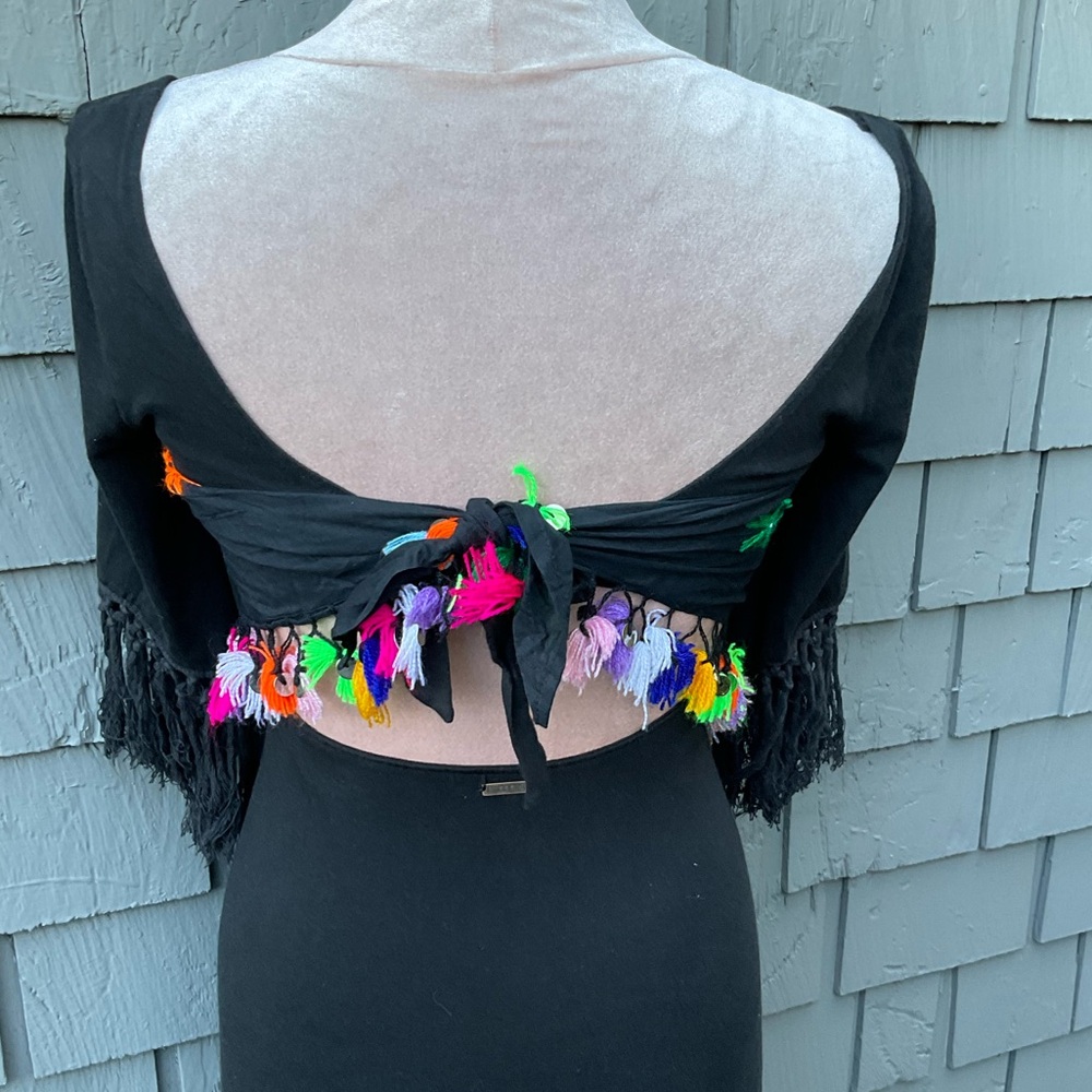Colorful handmade bohemian gypsy triangle scarf tassels fringe sequins detail - Picture 10 of 11
